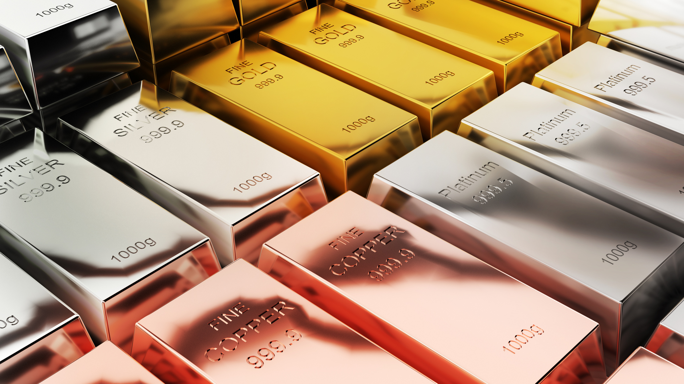 Gold bars,silver,copper,platinum,1000 grams pure metal,business