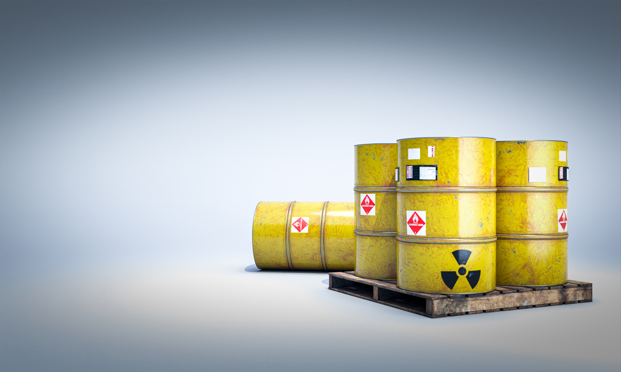 3D Render Yellow Radioactive Bins